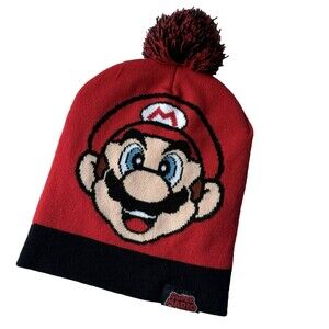 Super Mario Brothers Beanie Winter Hat Red Nintendo Stretch One Size Fits Most
